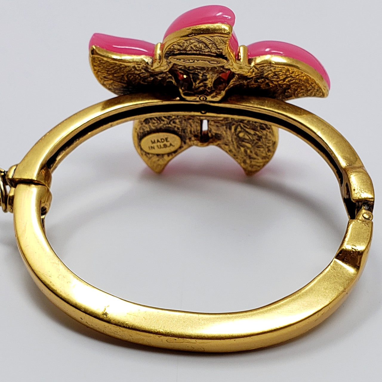Oscar de la Renta Bright Pink Resin Flower Statement Bracelet