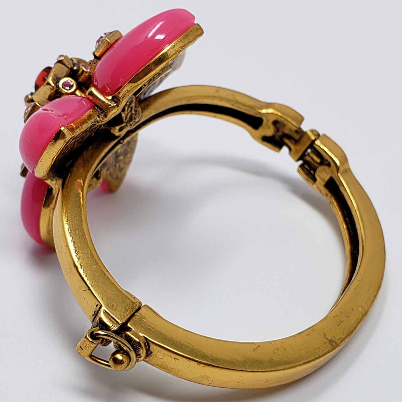 Oscar de la Renta Bright Pink Resin Flower Statement Bracelet
