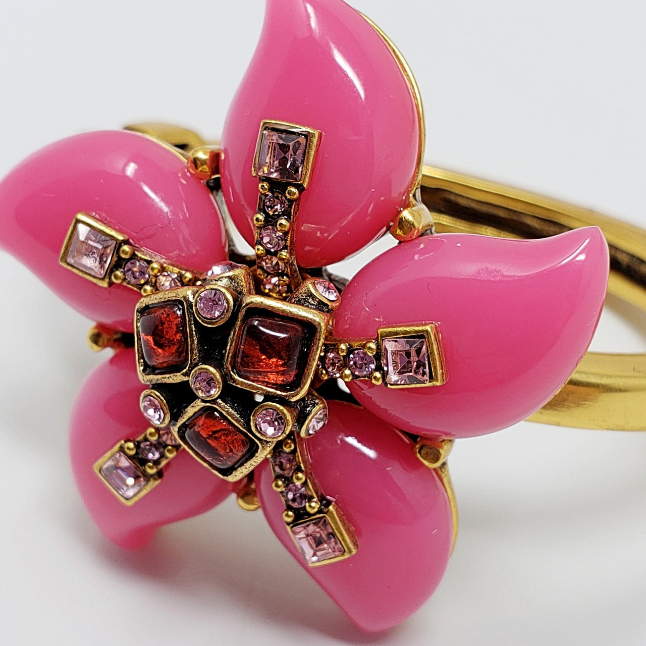 Oscar de la Renta Bright Pink Resin Flower Statement Bracelet