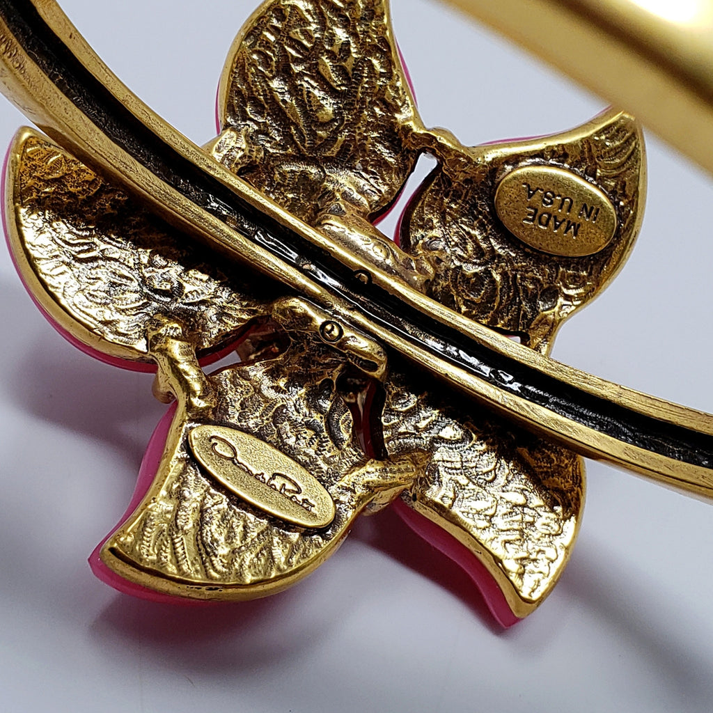 Oscar de la Renta Bright Pink Resin Flower Statement Bracelet