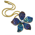 Kenneth Jay Lane KJL Pave Violet Crystal & Faux Pearl Flower Necklace