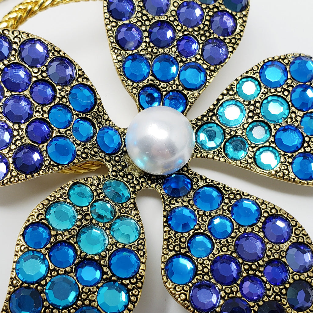 Kenneth Jay Lane KJL Pave Violet Crystal & Faux Pearl Flower Necklace