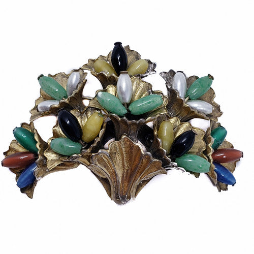 Vintage Miriam Haskell Colorful Glass Bead Brooch Pin Unsigned