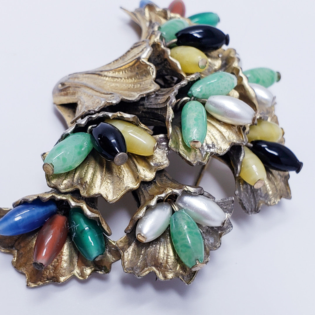 Vintage Miriam Haskell Colorful Glass Bead Brooch Pin Unsigned