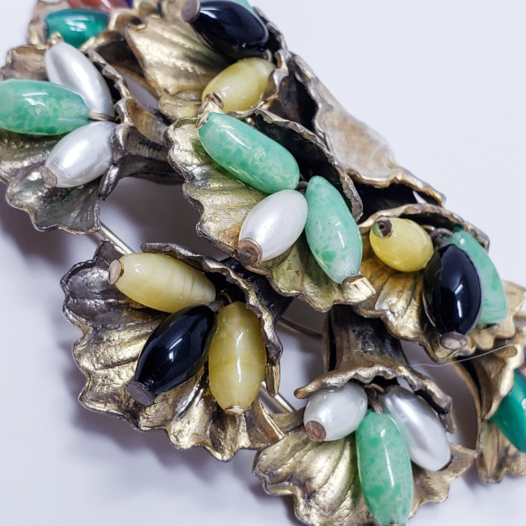 Vintage Miriam Haskell Colorful Glass Bead Brooch Pin Unsigned