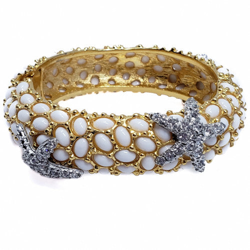 Kenneth Jay Lane Crystal Starfish and Pave White Cabochon Bracelet