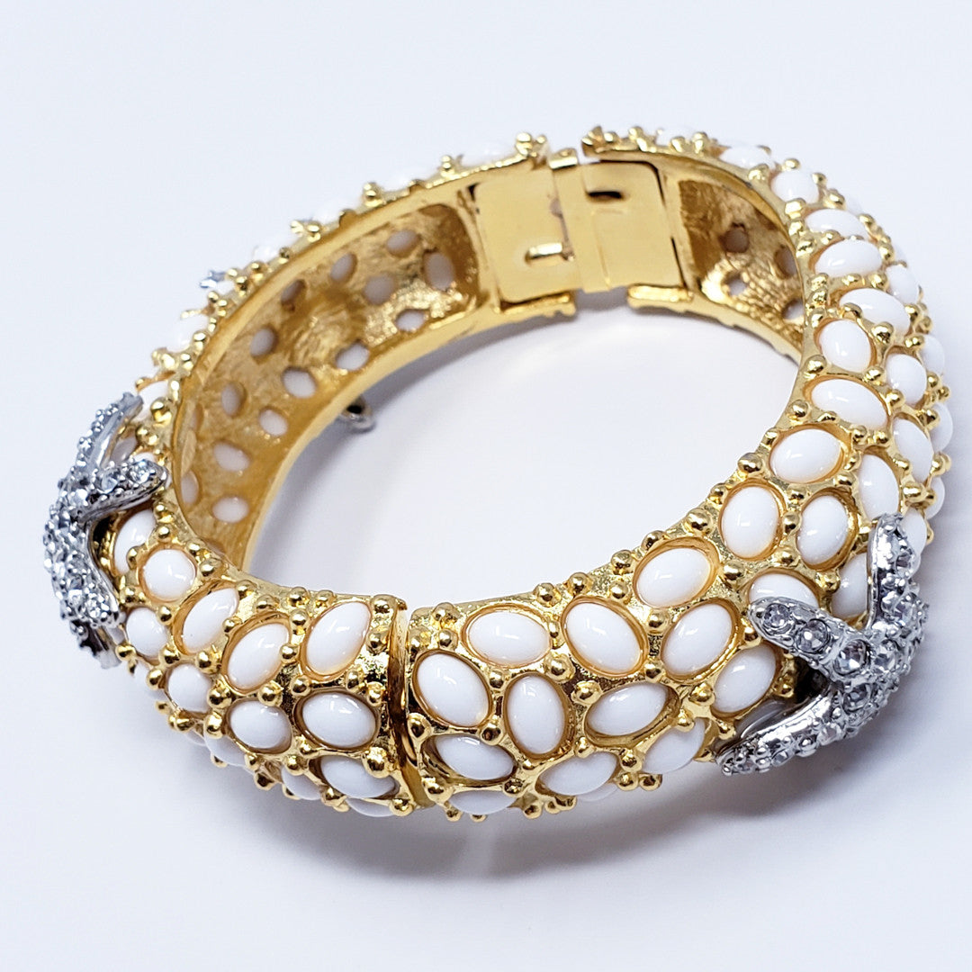 Kenneth Jay Lane Crystal Starfish and Pave White Cabochon Bracelet
