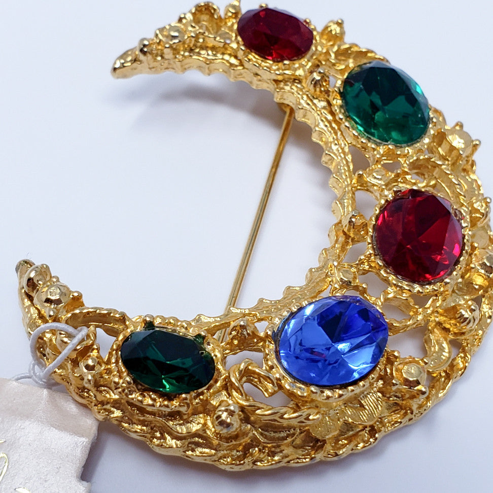 Vintage Kirk's Folly Crescent Rhinestone Brooch Pin