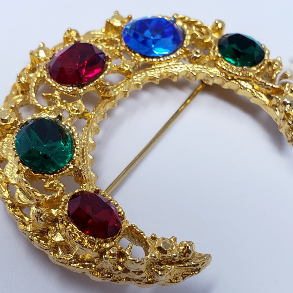 Vintage Kirk's Folly Crescent Rhinestone Brooch Pin