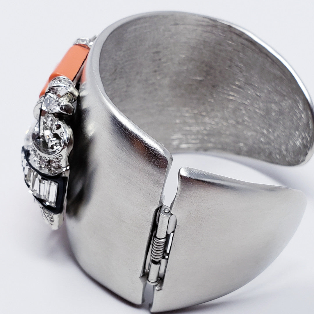 Kenneth Jay Lane Bold Gray Coral & Crystal Art Deco Cuff Bracelet