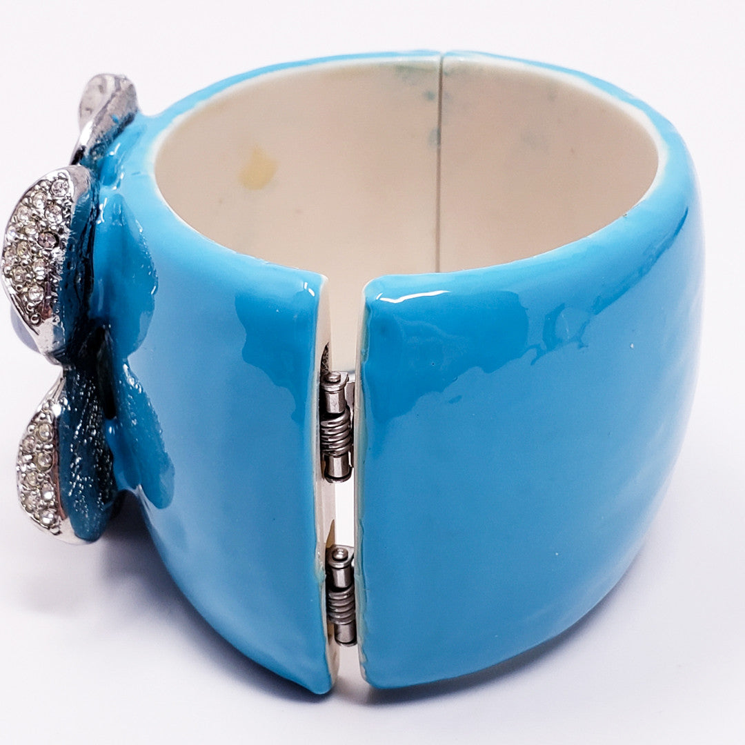 Kenneth Jay Lane KJL Aqua Colored Crystal Flower Faux Pearl Bracelet