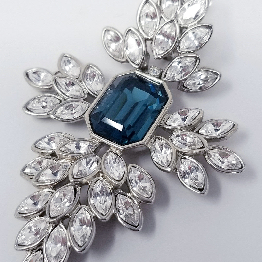Kenneth Jay Lane KJL Clear & Sapphire Crystal Clip Earrings