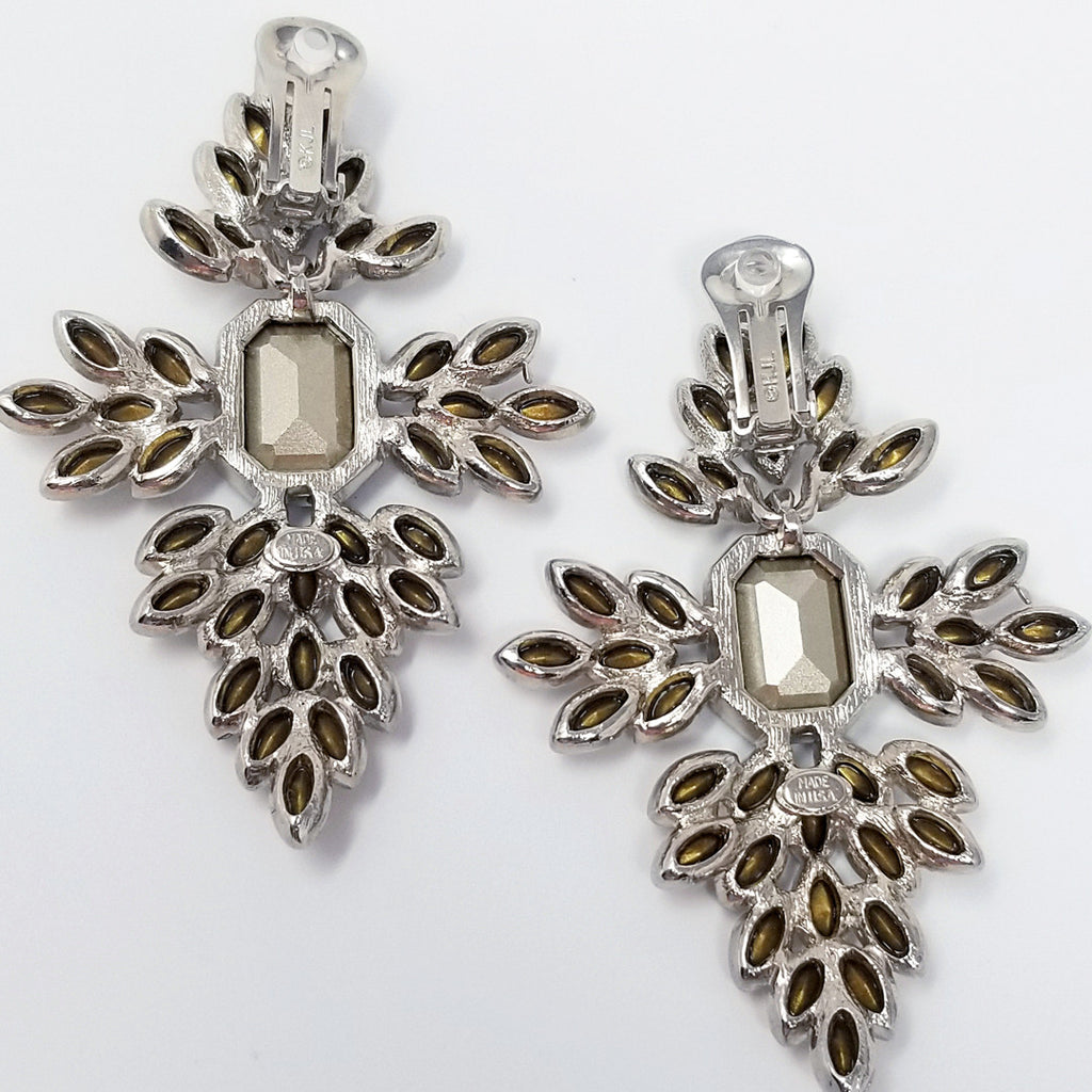 Kenneth Jay Lane KJL Clear & Sapphire Crystal Clip Earrings