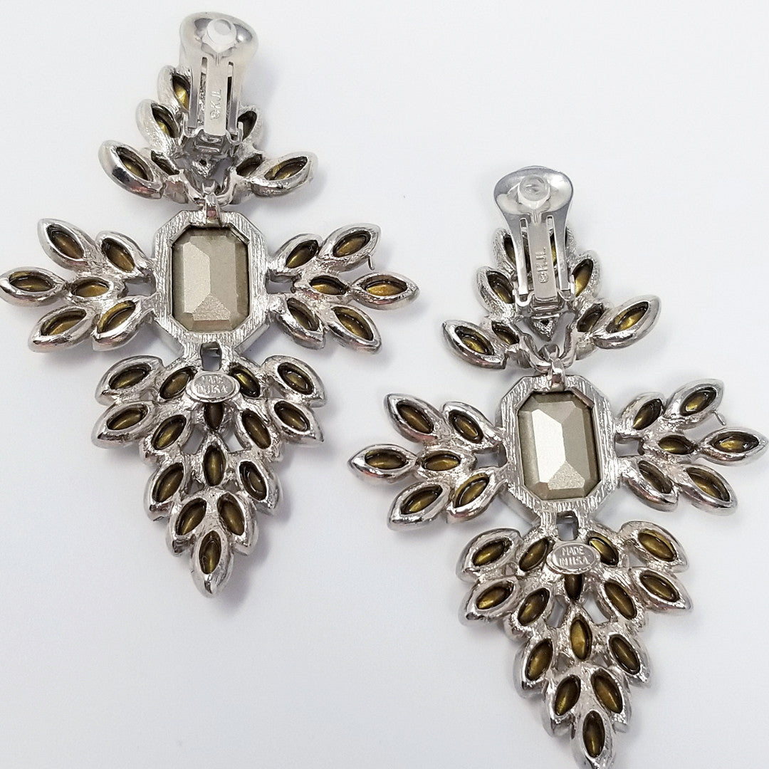 Kenneth Jay Lane KJL Clear & Sapphire Crystal Clip Earrings