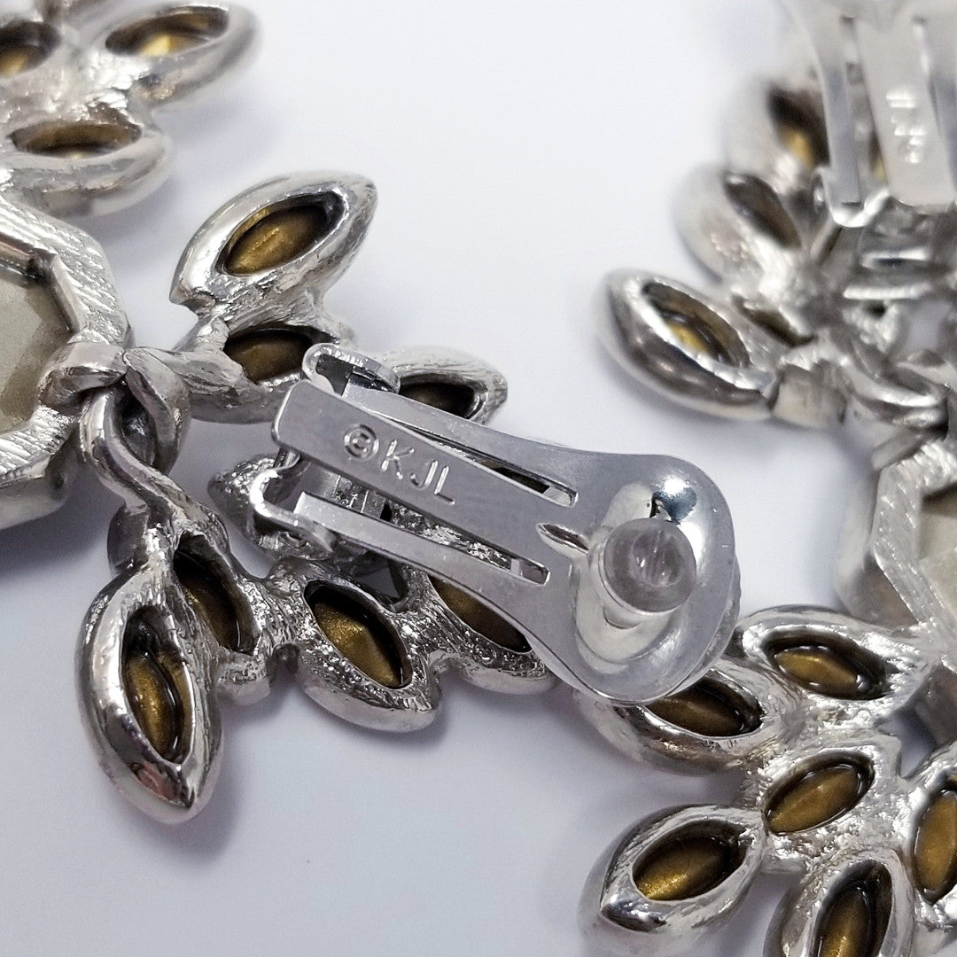 Kenneth Jay Lane KJL Clear & Sapphire Crystal Clip Earrings