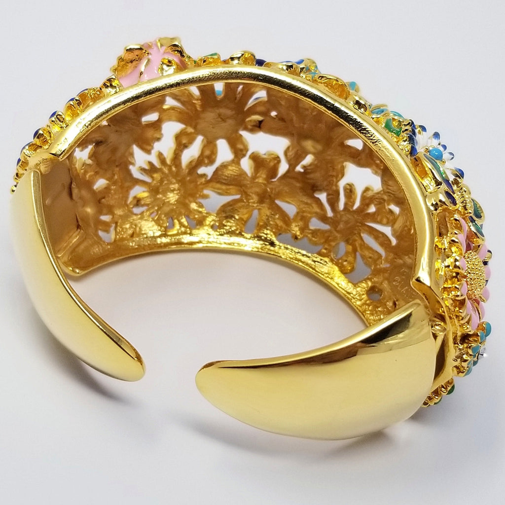 Kenneth Jay Lane KJL Garden Party Floral Enamel Hinged Cuff Bracelet