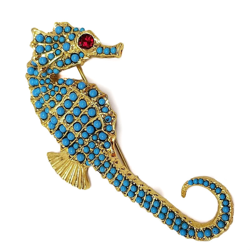 Kenneth Jay Lane KJL Embellished Seahorse Brooch/Pin