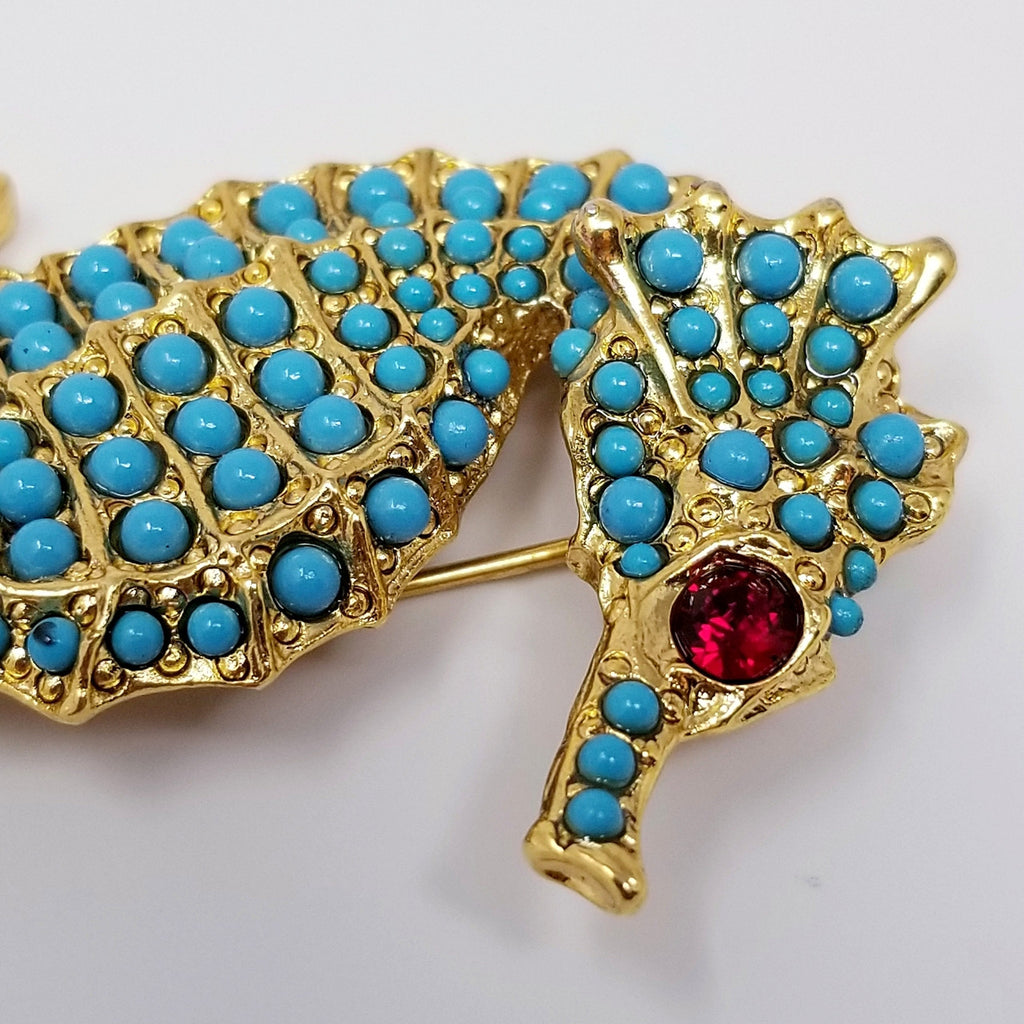 Kenneth Jay Lane KJL Embellished Seahorse Brooch/Pin