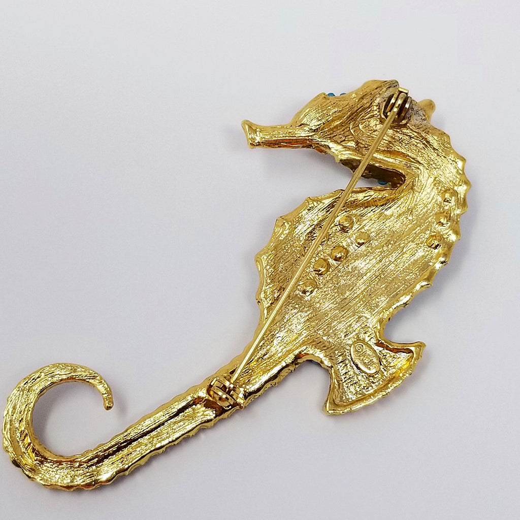 Kenneth Jay Lane KJL Embellished Seahorse Brooch/Pin