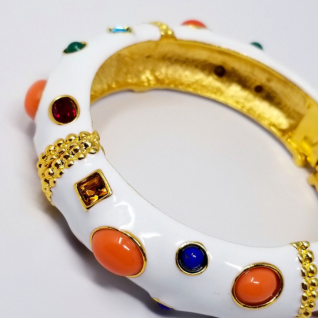 Kenneth Jay Lane KJL Jeweled White Enamel Bangle Bracelet