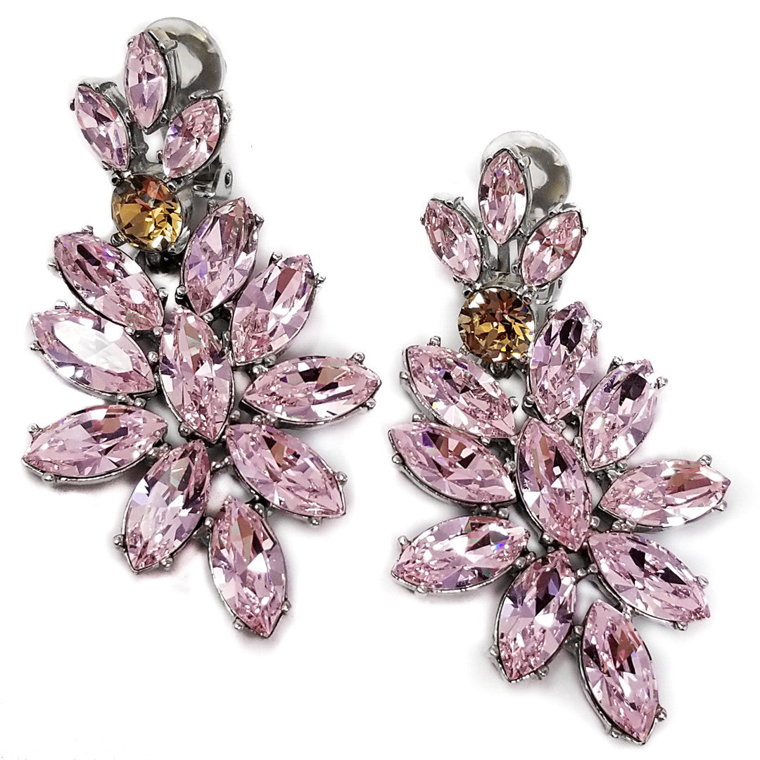 Oscar de la Renta Crystal Cluster Clip On Earrings