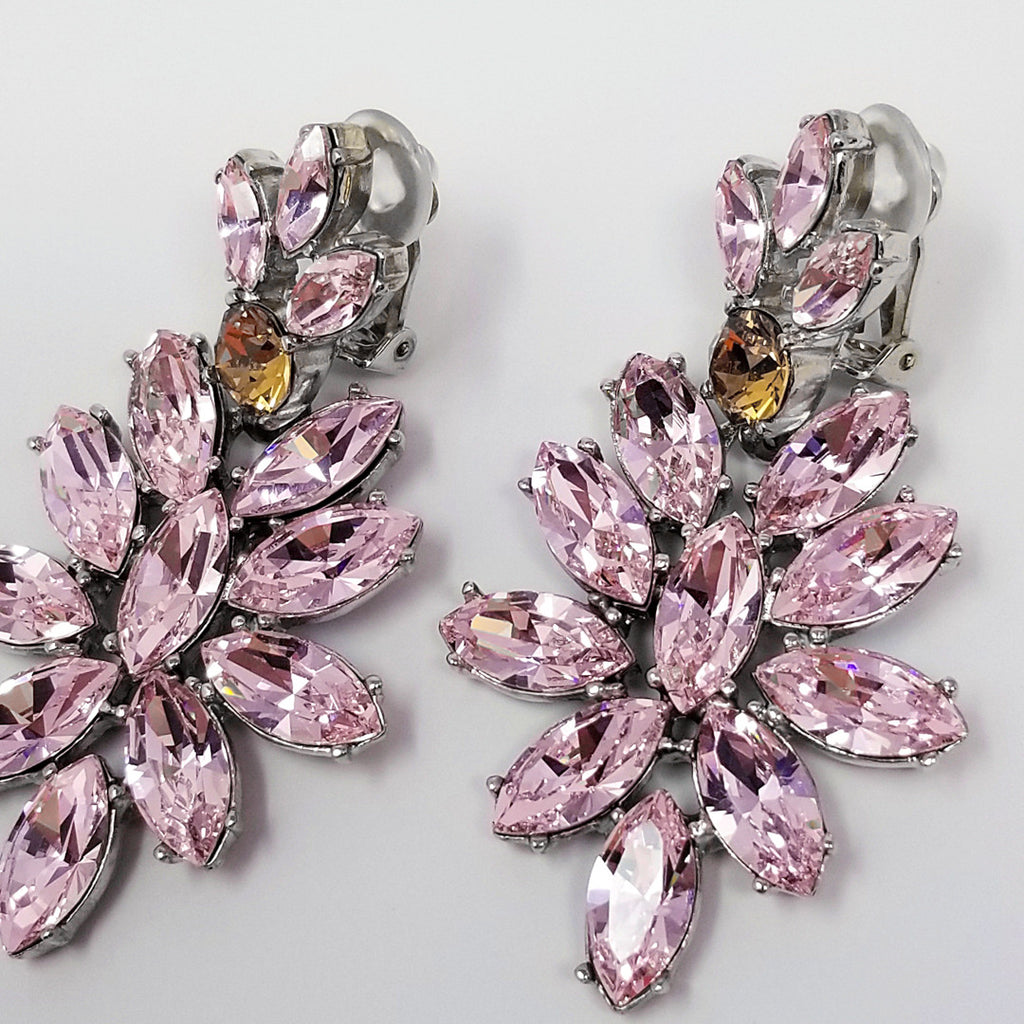 Oscar de la Renta Crystal Cluster Clip On Earrings
