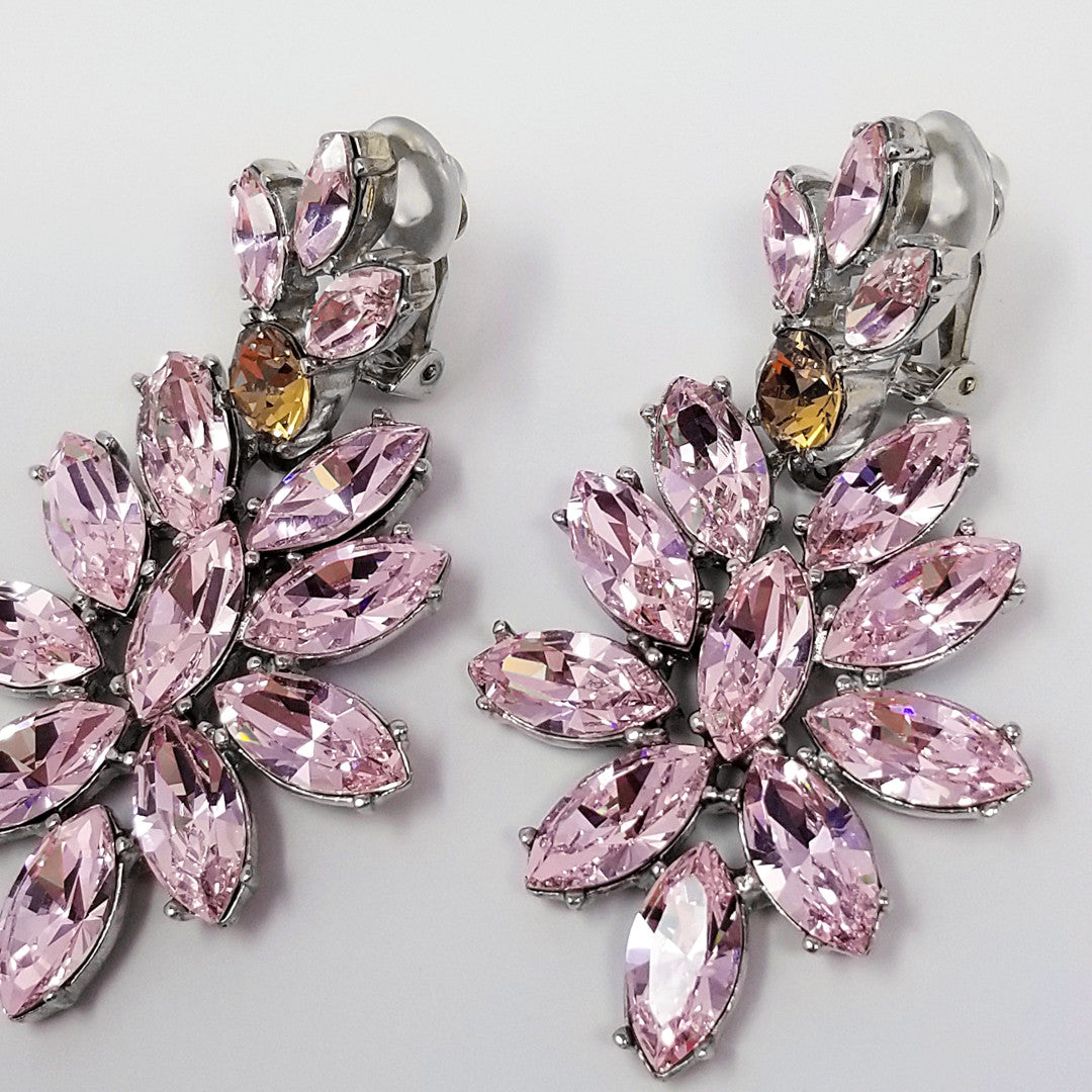 Oscar de la Renta Crystal Cluster Clip On Earrings