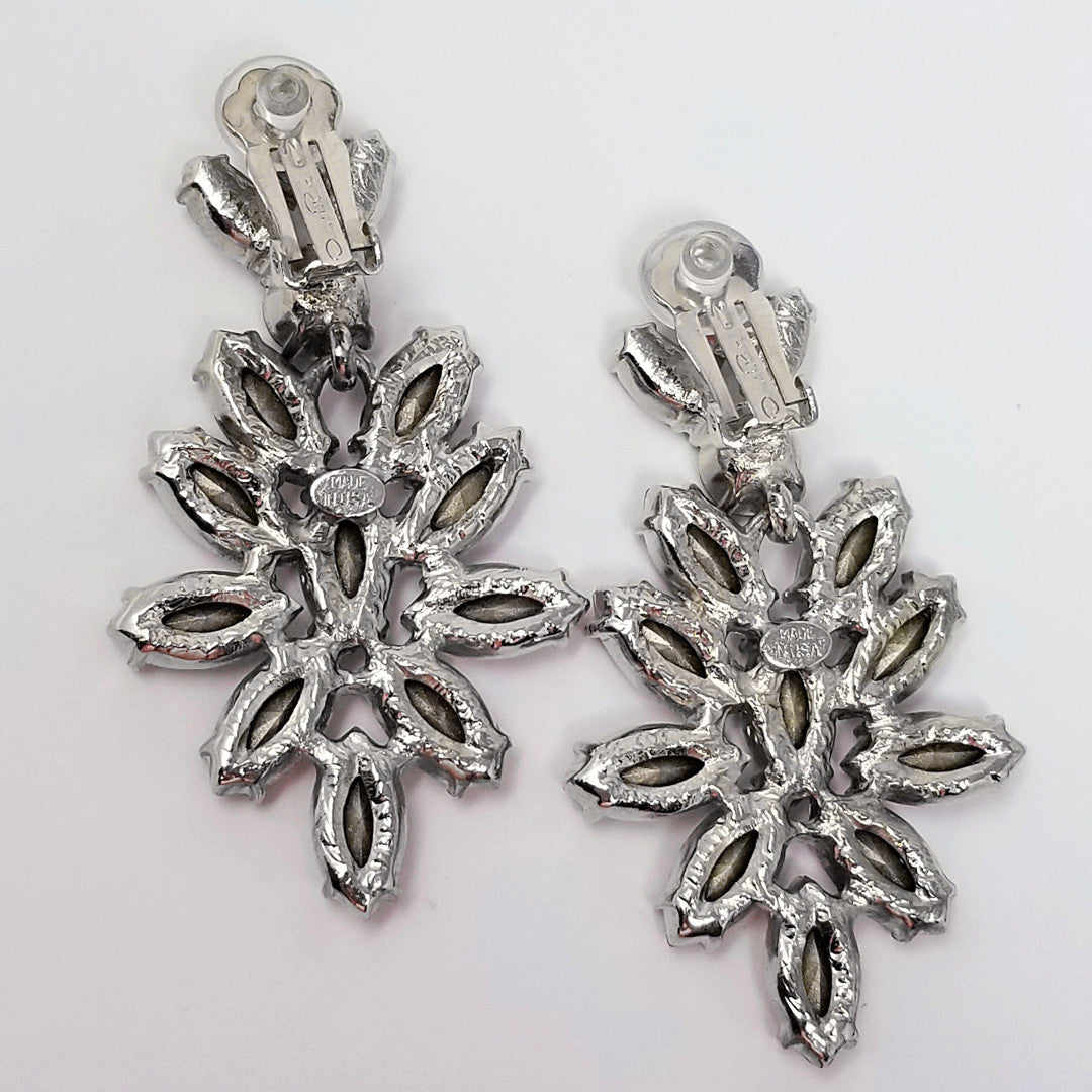 Oscar de la Renta Crystal Cluster Clip On Earrings