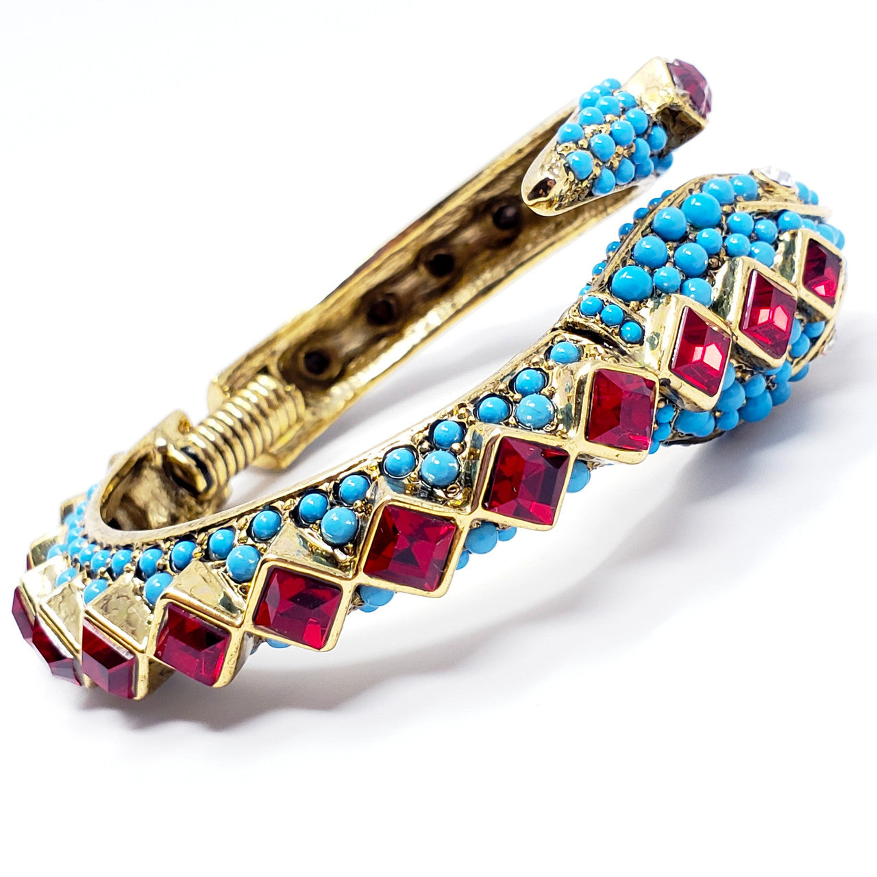 Kenneth Jay Lane KJL Faux Ruby & Turquoise Snake Bangle Bracelet