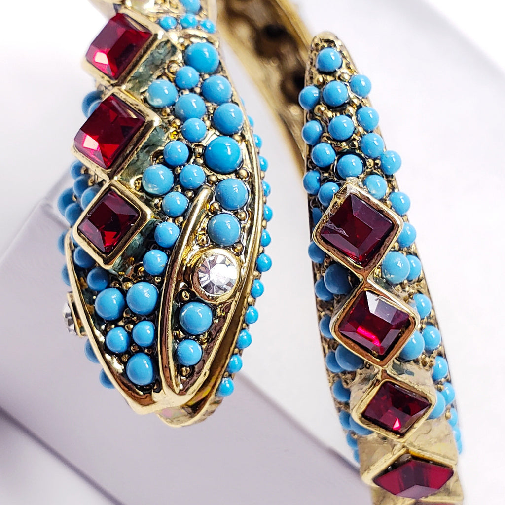 Kenneth Jay Lane KJL Faux Ruby & Turquoise Snake Bangle Bracelet