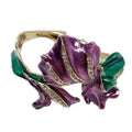 Oscar de la Renta  Enameled Purple & Green Flower Foilage Statement Bracelet