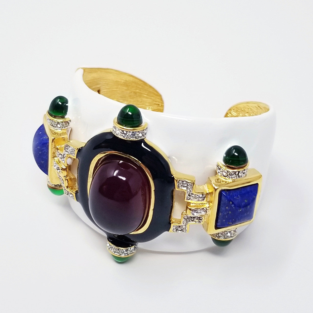 Kenneth Jay Lane Ruby Cabochon White Cuff Bracelet