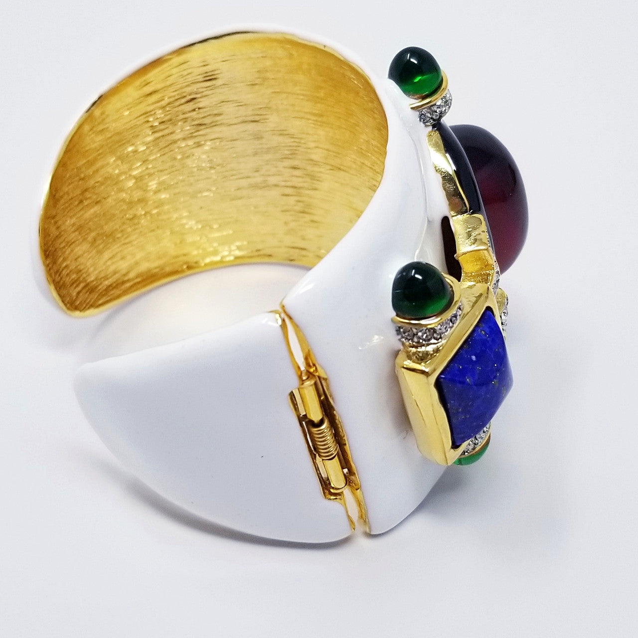 Kenneth Jay Lane Ruby Cabochon White Cuff Bracelet