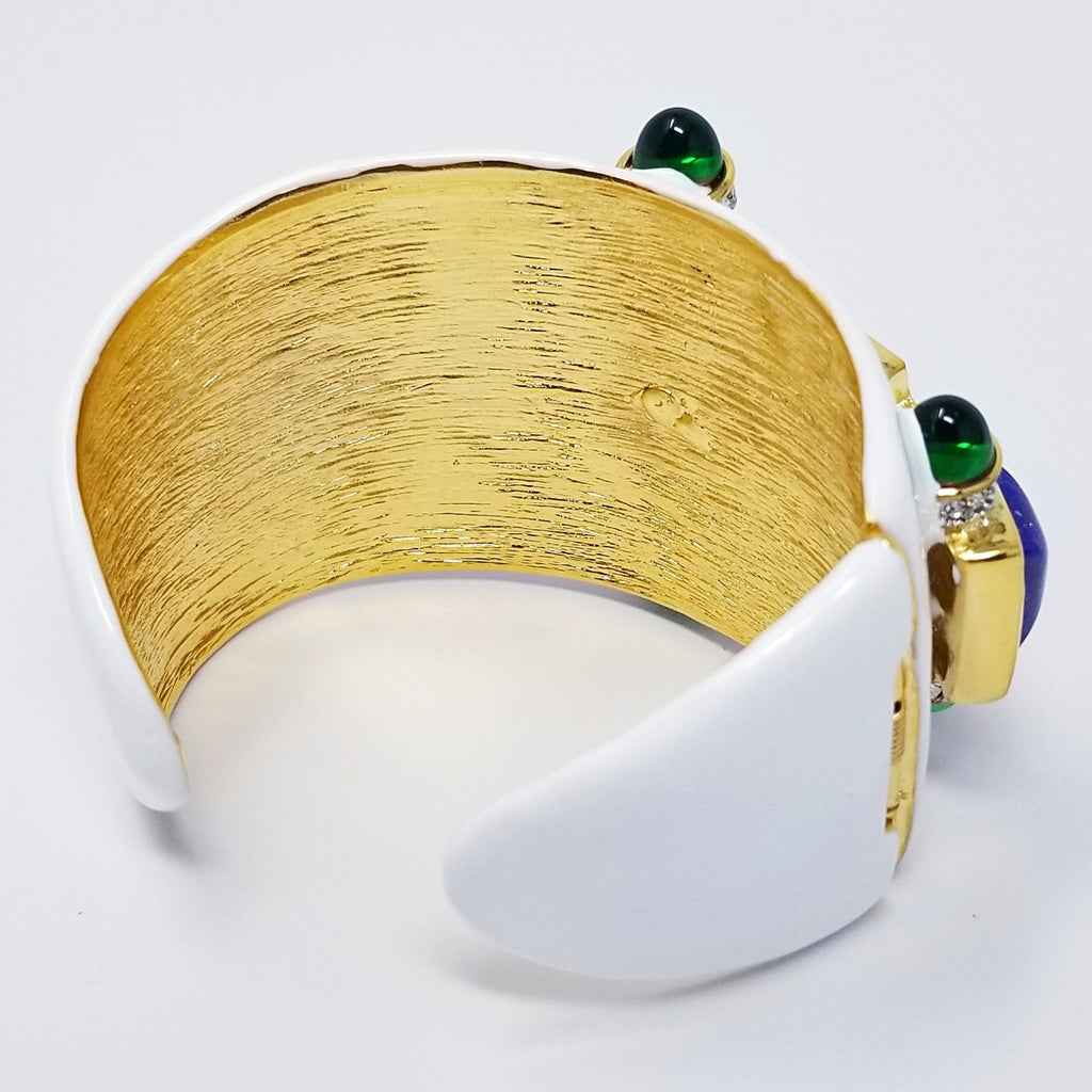 Kenneth Jay Lane Ruby Cabochon White Cuff Bracelet