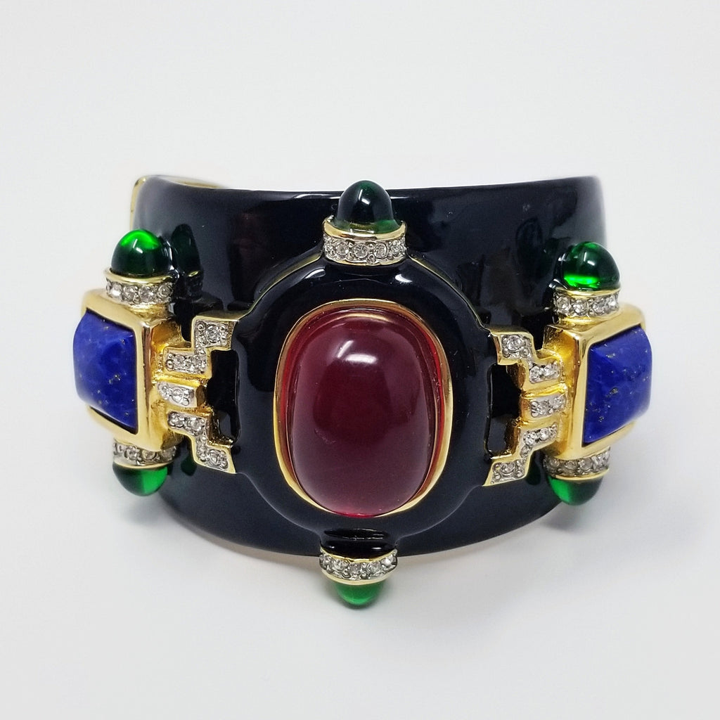 KJL Kenneth Jay Lane Ruby Cabochon Black Cuff Bracelet