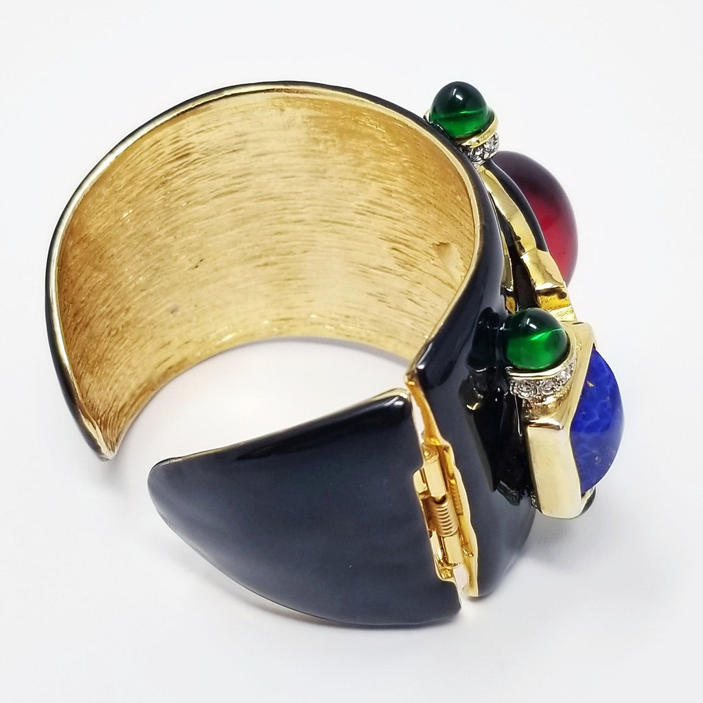 KJL Kenneth Jay Lane Ruby Cabochon Black Cuff Bracelet