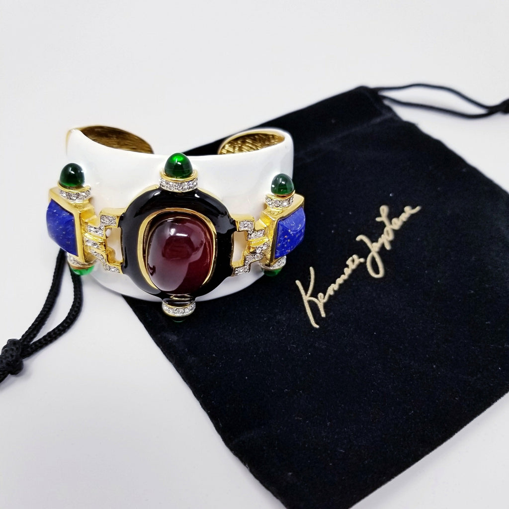 Kenneth Jay Lane Ruby Cabochon White Cuff Bracelet