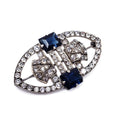 Art Deco Sapphire & Clear Rhinestone Handmade Brooch/Pin
