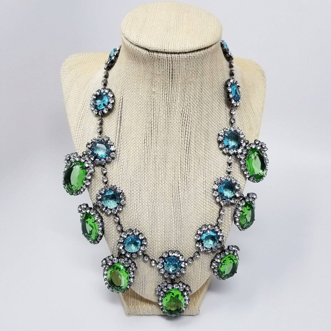 Kenneth Jay Lane KJL Treasures of the Duchess Peridot and Aquamarine Drop Necklace