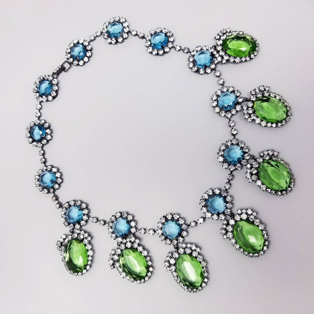 Kenneth Jay Lane KJL Treasures of the Duchess Peridot and Aquamarine Drop Necklace