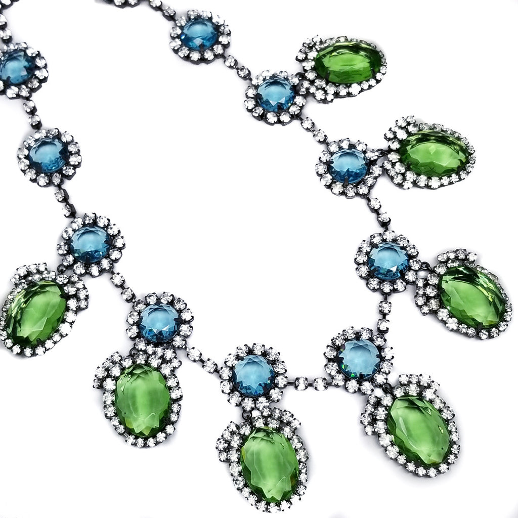 Kenneth Jay Lane KJL Treasures of the Duchess Peridot and Aquamarine Drop Necklace