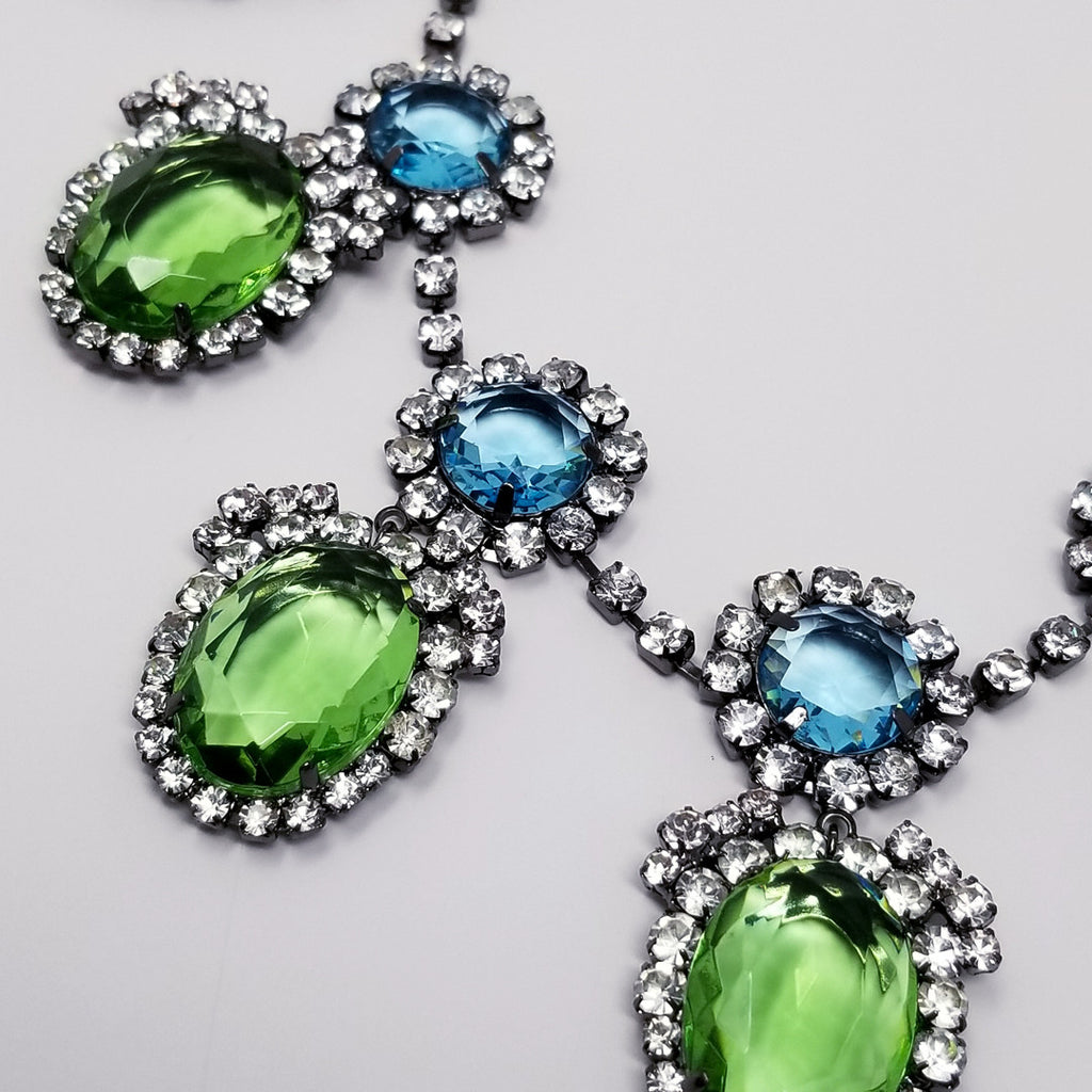 Kenneth Jay Lane KJL Treasures of the Duchess Peridot and Aquamarine Drop Necklace