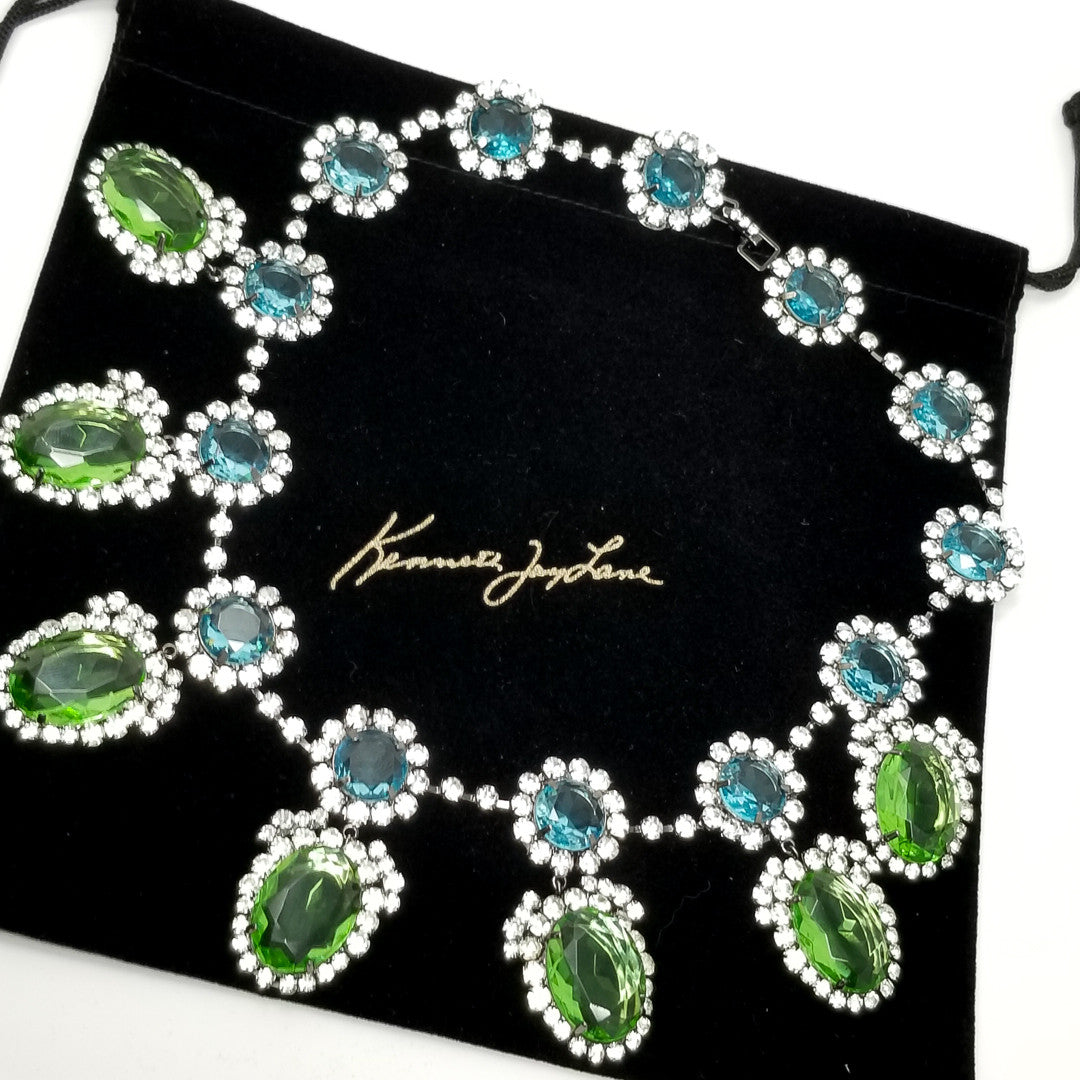 Kenneth Jay Lane KJL Treasures of the Duchess Peridot and Aquamarine Drop Necklace
