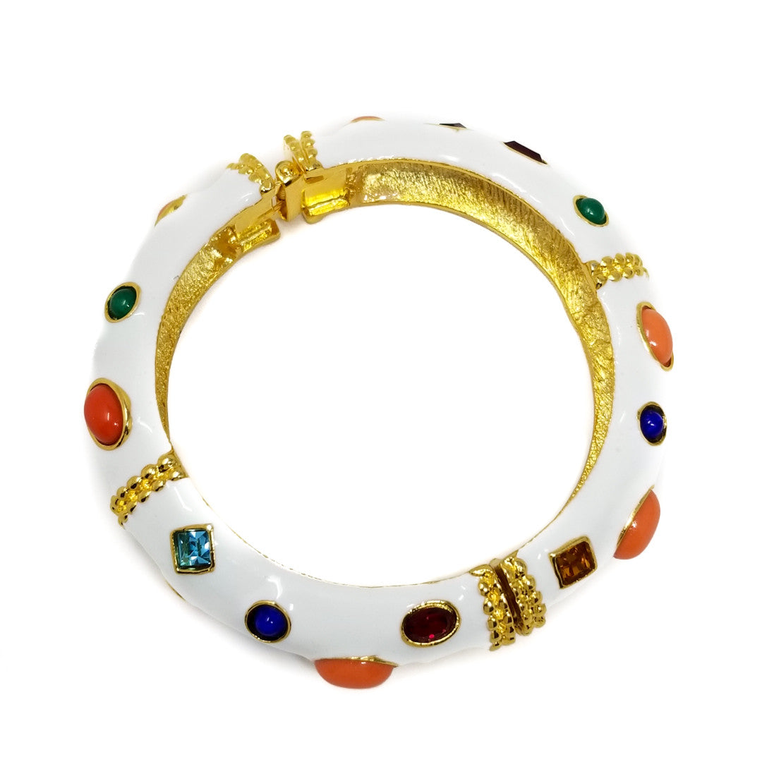 Kenneth Jay Lane KJL Jeweled White Enamel Bangle Bracelet