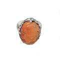 Antique Ornate Chinese Carved Cornelian Sterling Silver Ring