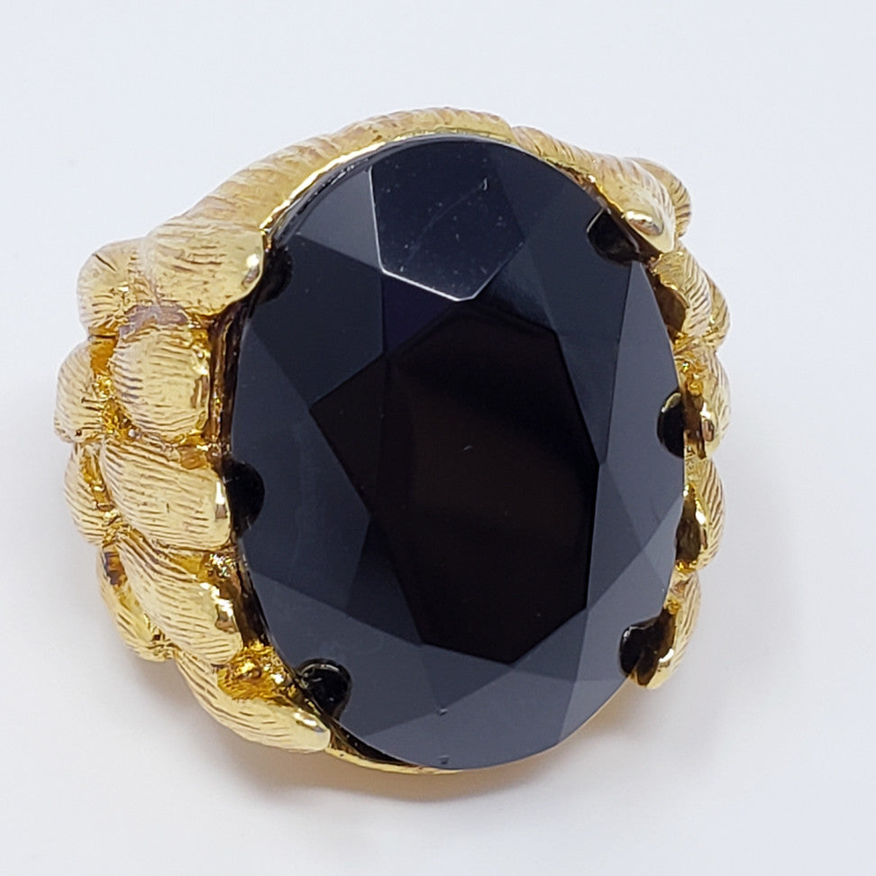 Oscar de la Renta Jet Black Monarch Statement Ring in Gold