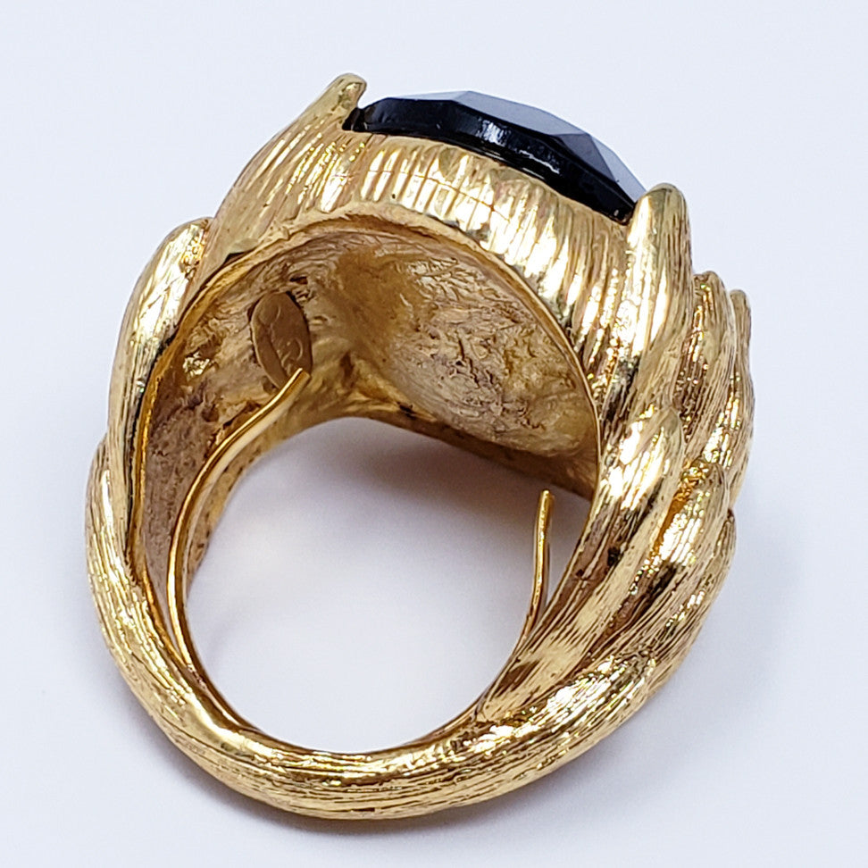 Oscar de la Renta Jet Black Monarch Statement Ring in Gold
