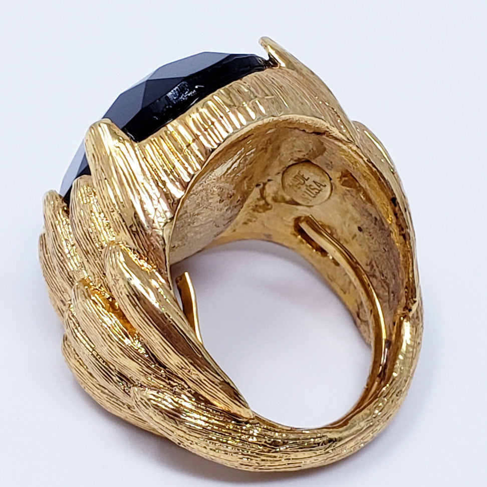Oscar de la Renta Jet Black Monarch Statement Ring in Gold