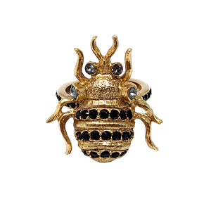 Oscar de la Renta Black Crystal Scarab Cocktail Ring in Gold