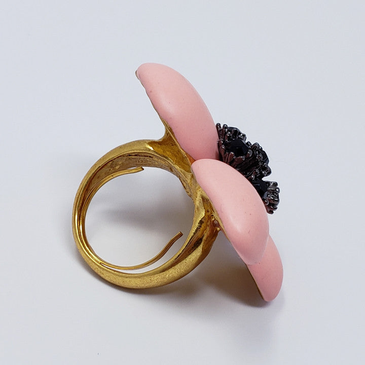 Oscar de la Renta Soft Pink Resin & Crystal Flower Ring